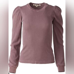 AMO Denim Organic Cotton Blend Puff Long Sleeves‎ Girlie Top XS in Bloodstone